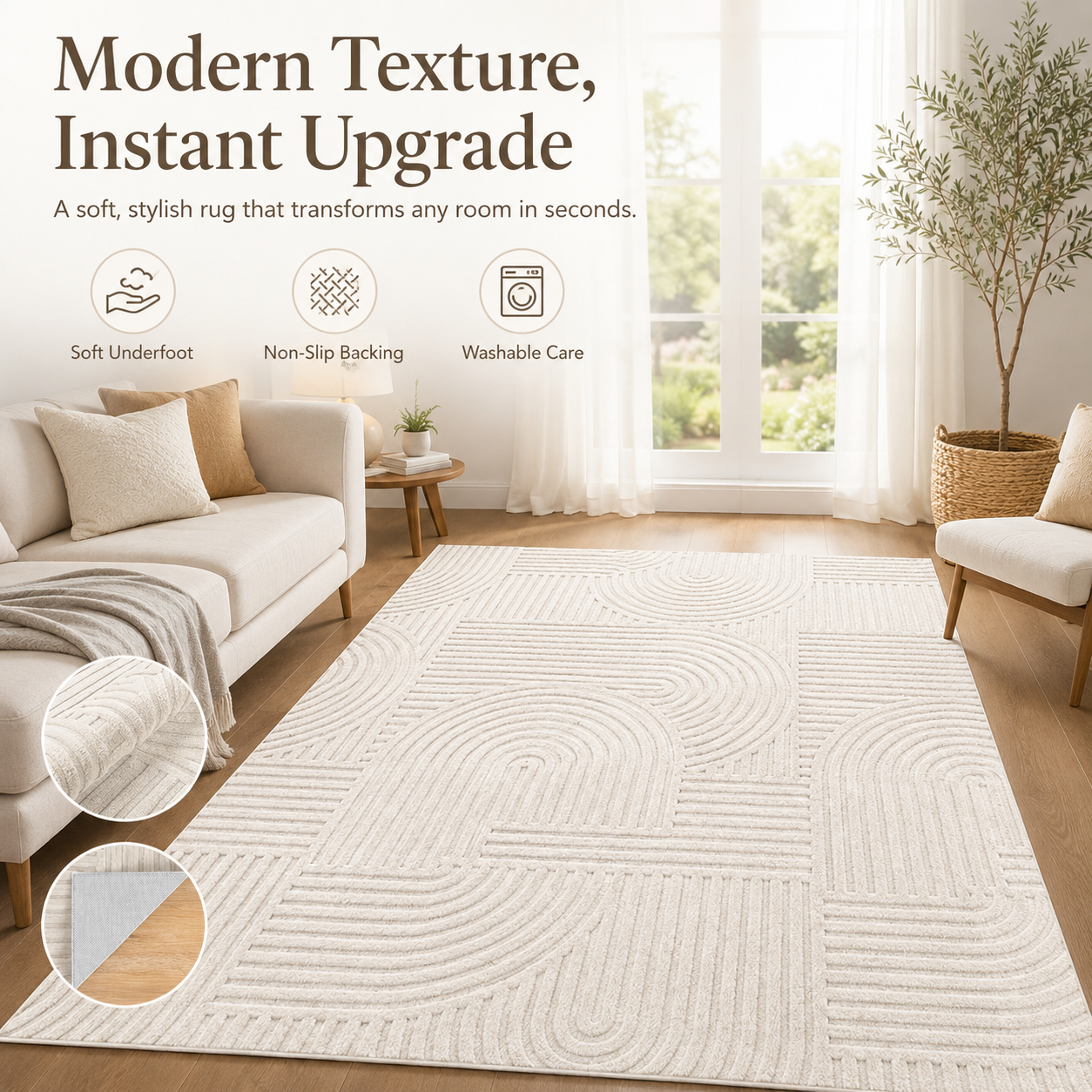 Modern Cream Textured Area Rug