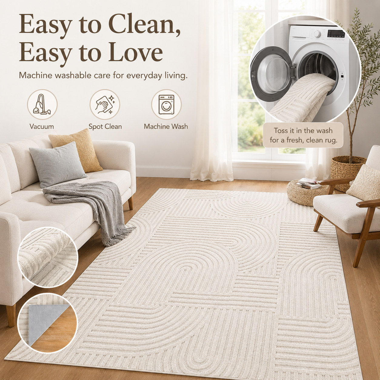Modern Cream Textured Area Rug