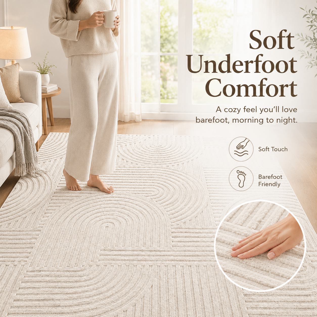 Modern Cream Textured Area Rug