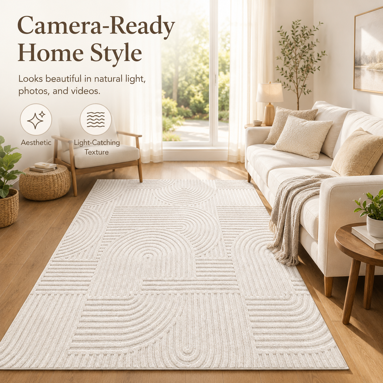 Modern Cream Textured Area Rug