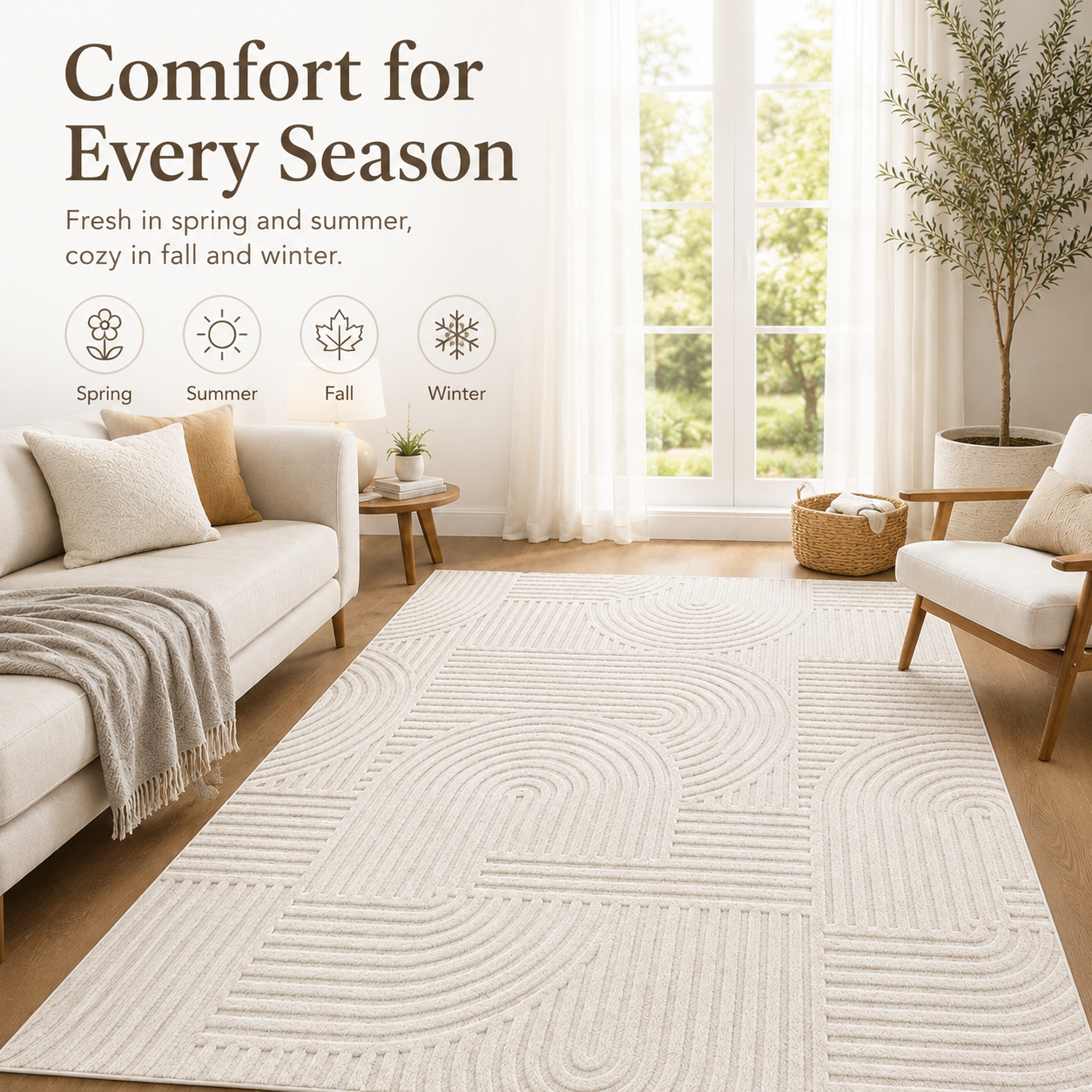 Modern Cream Textured Area Rug