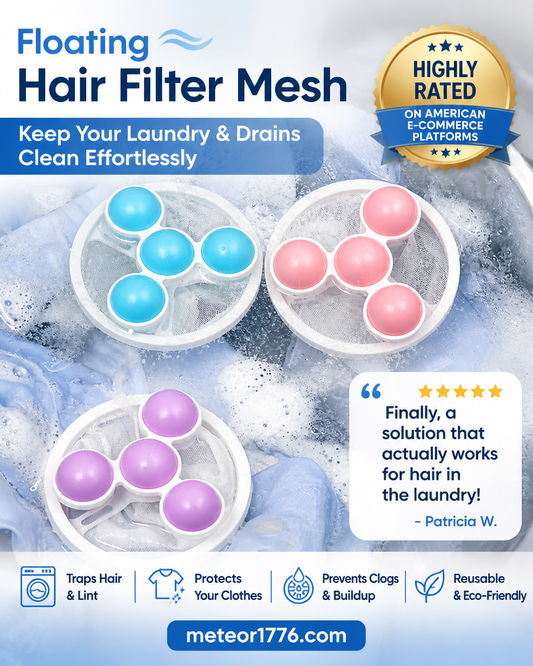 🧼 BUY 1 GET 1 FREE! 🚿 Floating Hair Filter Mesh - Catches Hair/Lint in Washers/Sinks/Tubs, Prevents Clogs & Easy to Clean 🐾📦