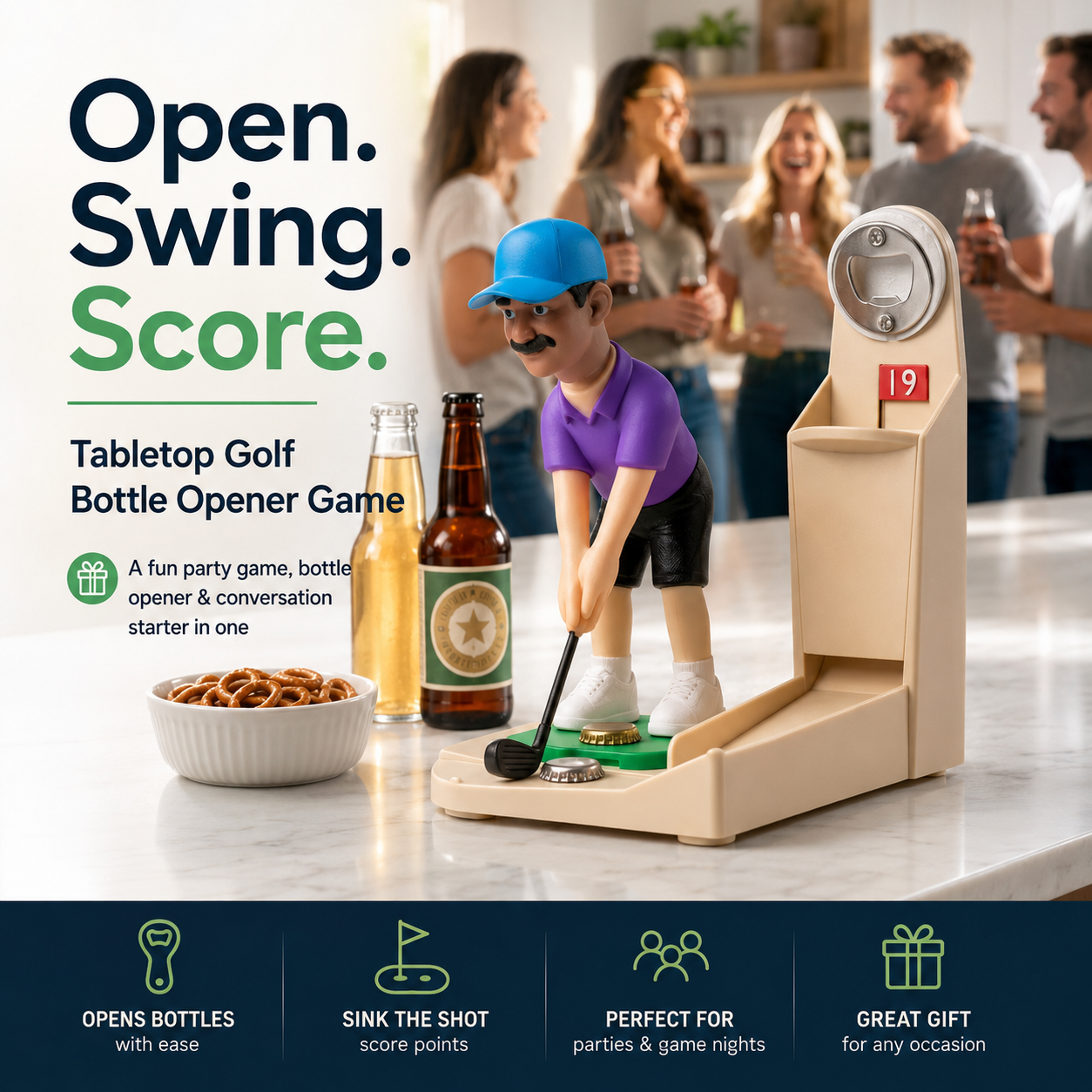 Tabletop Golf Bottle Opener Game – Fun Cap Toss Party Game with Score Counter