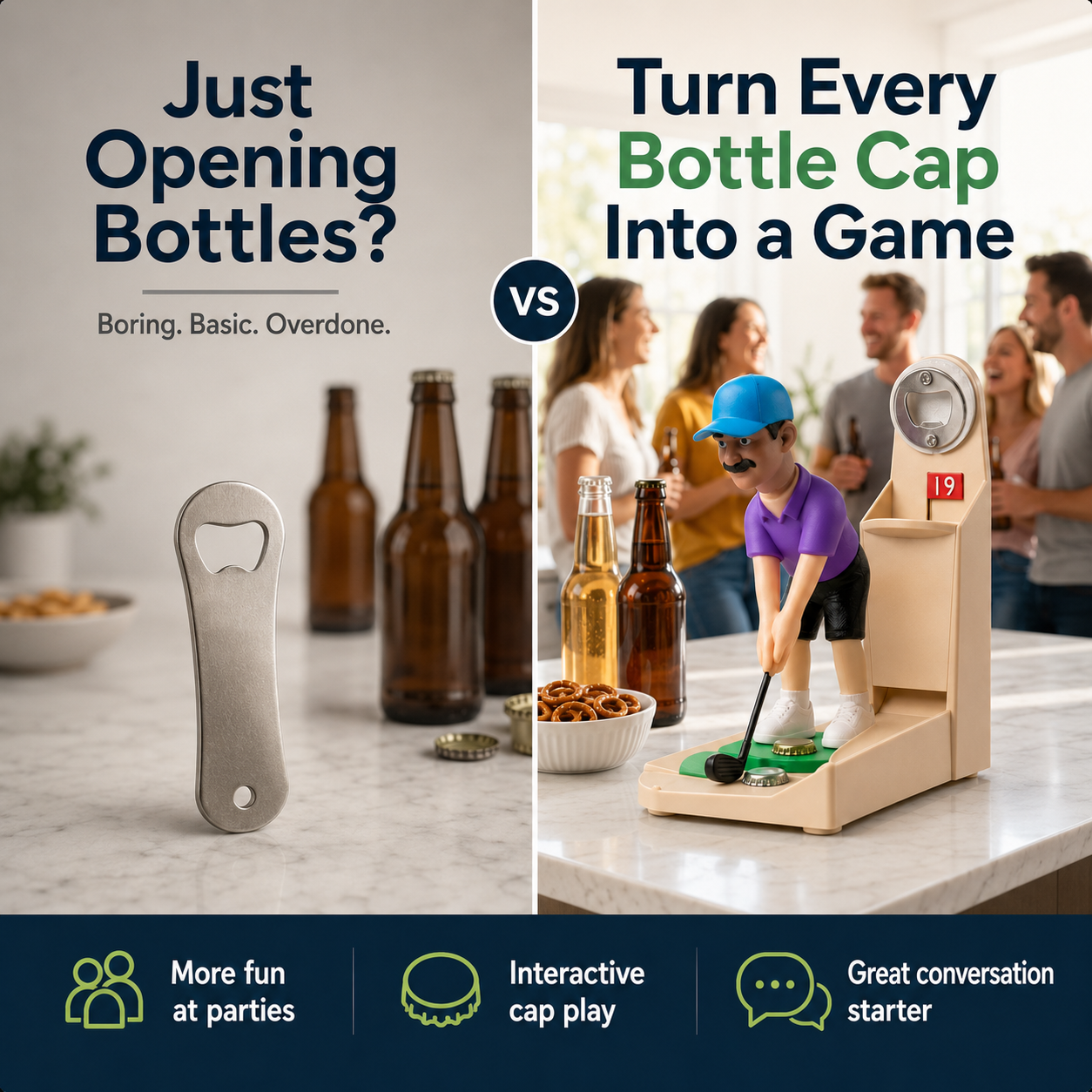 Tabletop Golf Bottle Opener Game – Fun Cap Toss Party Game with Score Counter