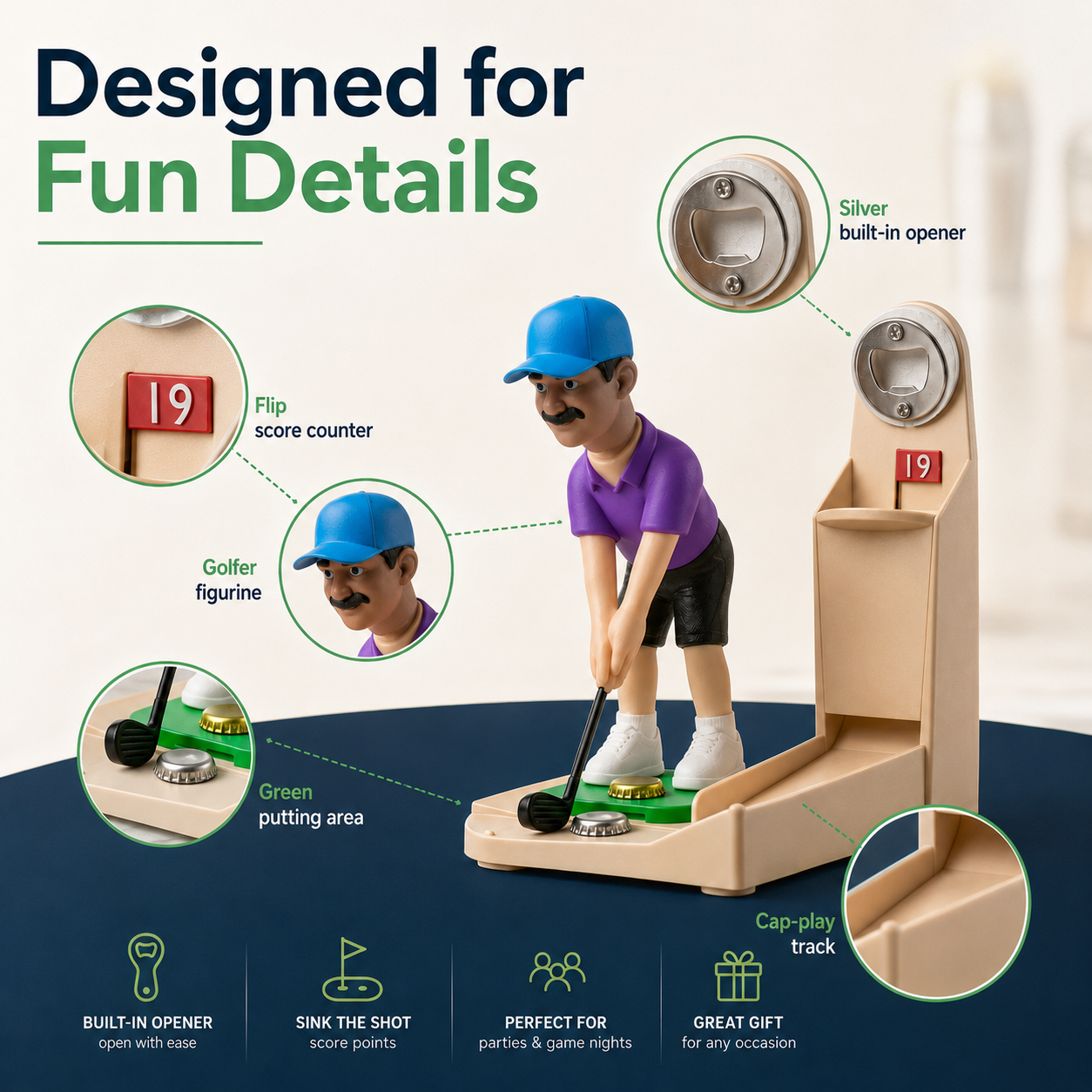 Tabletop Golf Bottle Opener Game – Fun Cap Toss Party Game with Score Counter