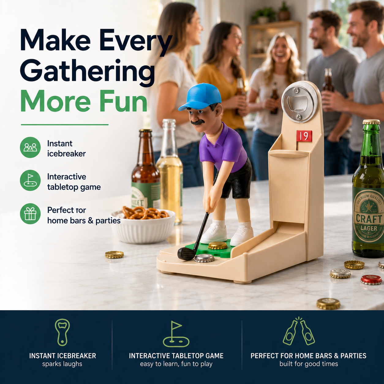 Tabletop Golf Bottle Opener Game – Fun Cap Toss Party Game with Score Counter
