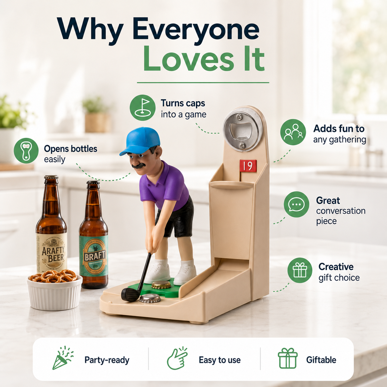 Tabletop Golf Bottle Opener Game – Fun Cap Toss Party Game with Score Counter