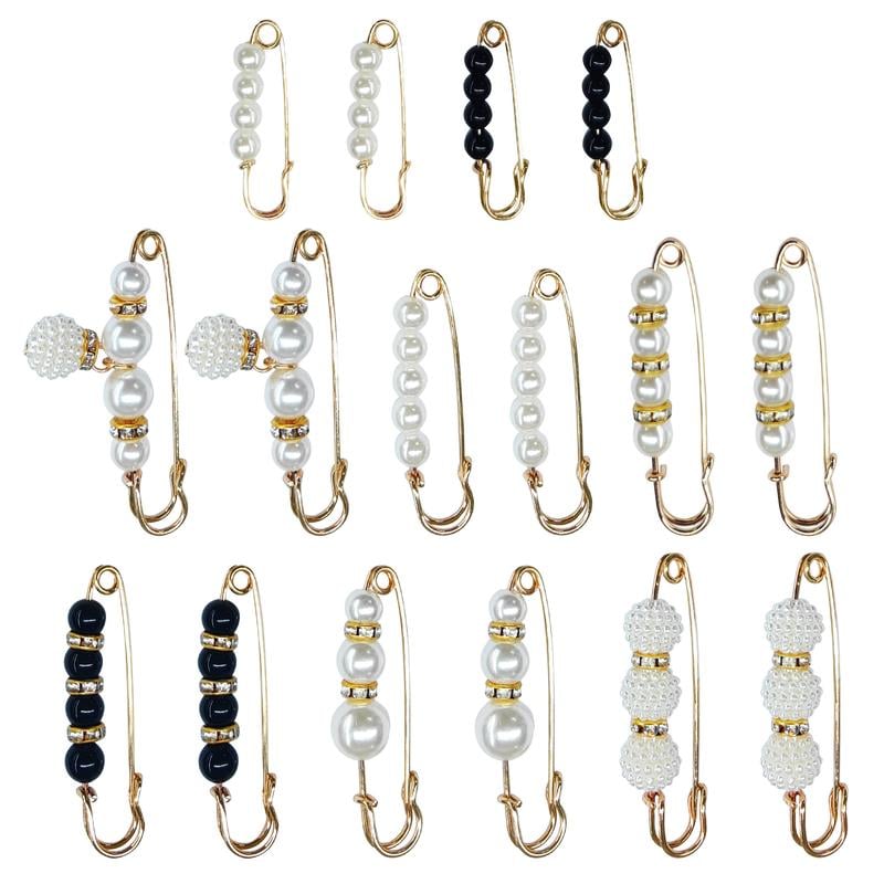 16 Counts Pearl Brooch Pins, No Sewing Sweater Shawl Safety Pins