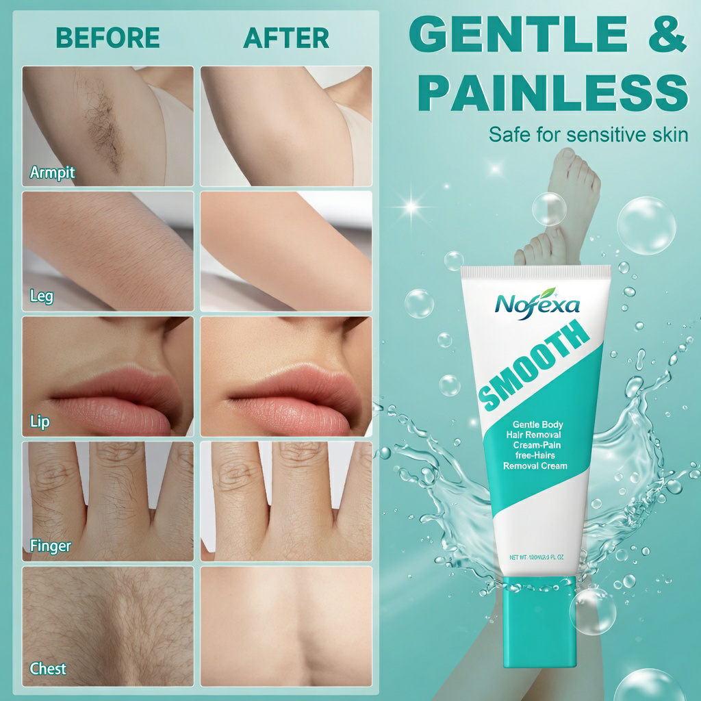 Nofexa Hair Removal Cream for Sensitive Skin — Painless Depilatory with Aloe & Hyaluronic Acid, For Men & Women