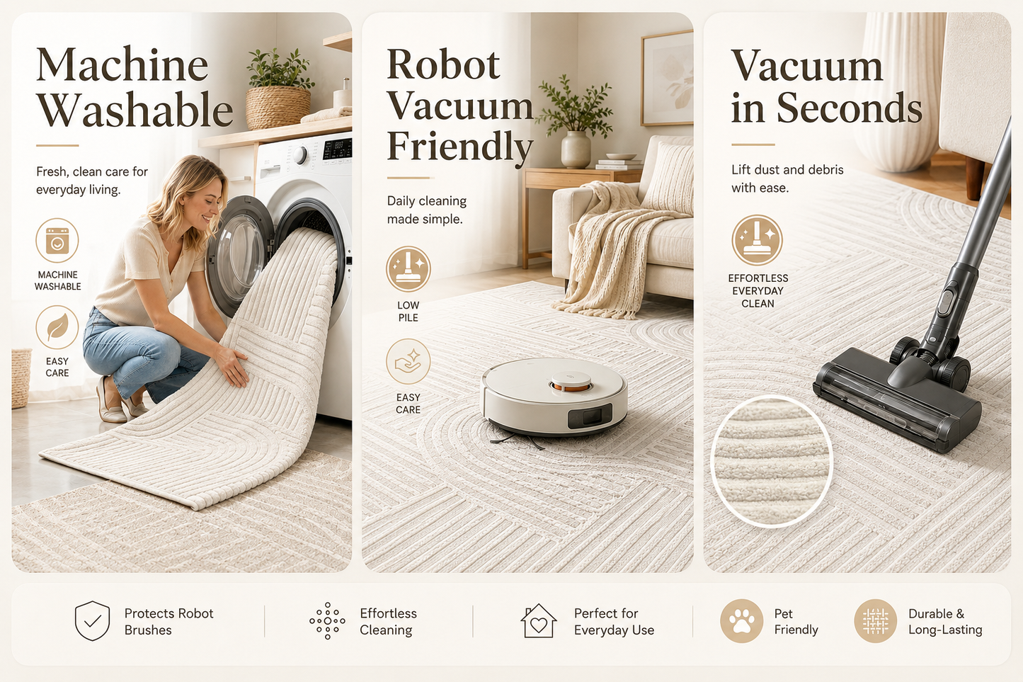 Modern Cream Textured Area Rug