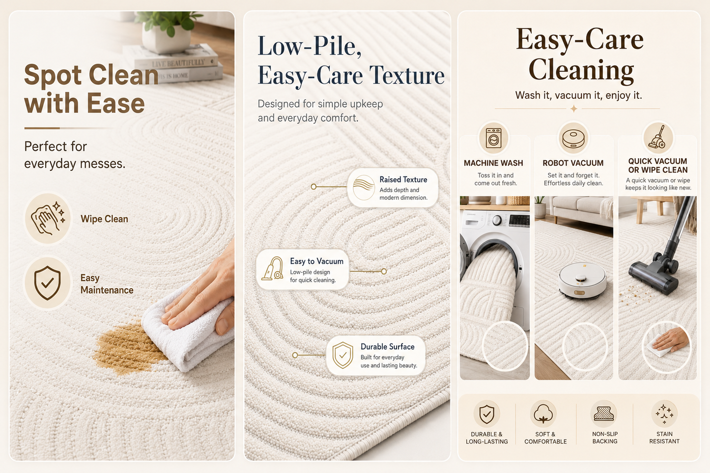Modern Cream Textured Area Rug